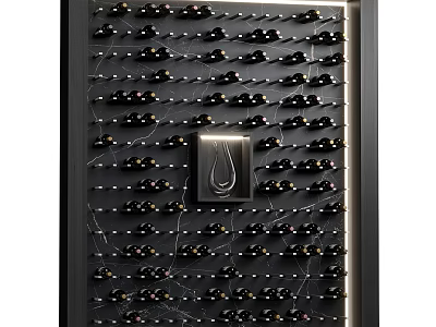 Elegant Modern Wine Cabinet Interior With Neatly Arranged Wine Bottles And Central Decorative Light 3d model