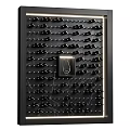 Elegant Modern Wine Cabinet Interior With Neatly Arranged Wine Bottles And Central Decorative Light