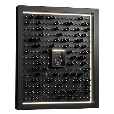 Elegant Modern Wine Cabinet Interior With Neatly Arranged Wine Bottles And Central Decorative Light 3d model