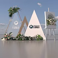 Check in Photo Spot With Triangular Decorations Fresh Flowers Green Plants And Easel Style Circular Mirror