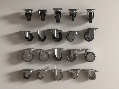 Various Metal Casters With Different Wheel Designs For Furniture And Equipment 3d model