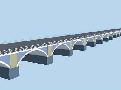 Modern Arch Bridge with Multiple Arches Guardrails on Deck against Blue Sky 3d model