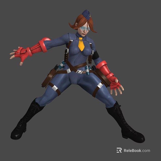 3D Rendered Character In Blue Uniform With Red Gloves And Action Pose Stance 3d model 