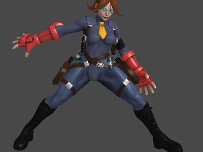 3D Rendered Character In Blue Uniform With Red Gloves And Action Pose Stance 3d model