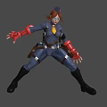 3D Rendered Character In Blue Uniform With Red Gloves And Action Pose Stance