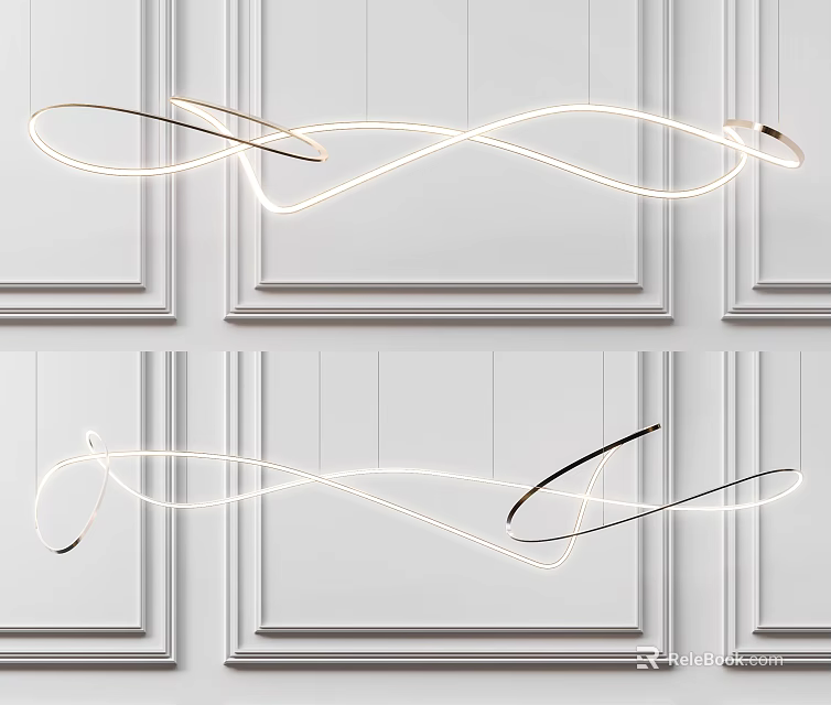 Modern Curved LED Chandelier Design For Interior With Decorative Wall Panels 3d model 