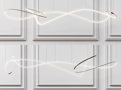 Modern Curved LED Chandelier Design For Interior With Decorative Wall Panels 3d model