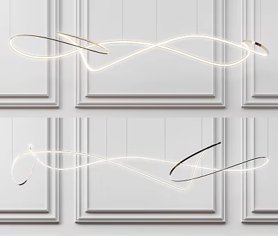 Modern Curved LED Chandelier Design For Interior With Decorative Wall Panels 3d model
