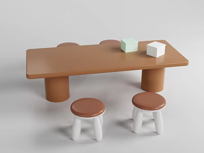 Kindergarten Classroom With Brown Table Stools White Legs And Green White Blocks 3d model