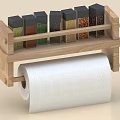 Wooden Kitchen Rack With Spice Jars And Hanging Paper Towel Holder