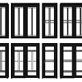 Multiple Modern Black Framed Sliding Doors With Glass Panels And Grid Patterns 3d model
