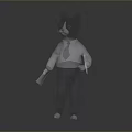 Anthropomorphic Black And White Cat Wearing White Shirt Blue Tie Purple Pants Standing Pose
