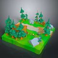 3D Forest Scene Model With Green Ground Tall Pine Trees Winding Path And Stones 3d model