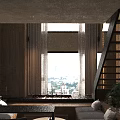 Modern Bathroom Interior Featuring Black Bathtub Pink Petals Metal Chandelier Window Street View Green Plant