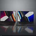 Sleek Modern Laptops With Colorful Screens And Wireless Mouse On Reflective Surface