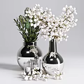 Gold Vases With White Flowers And Green Leaves For Modern Home Decor
