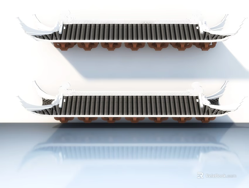 Traditional Chinese Style Sofa and Coffee Table Set with Eaves Design White Surface and Reflection 3d model