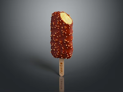 Delicious Chocolate Coated Ice Cream Bar With Sesame Seeds On Wooden Stick 3d model