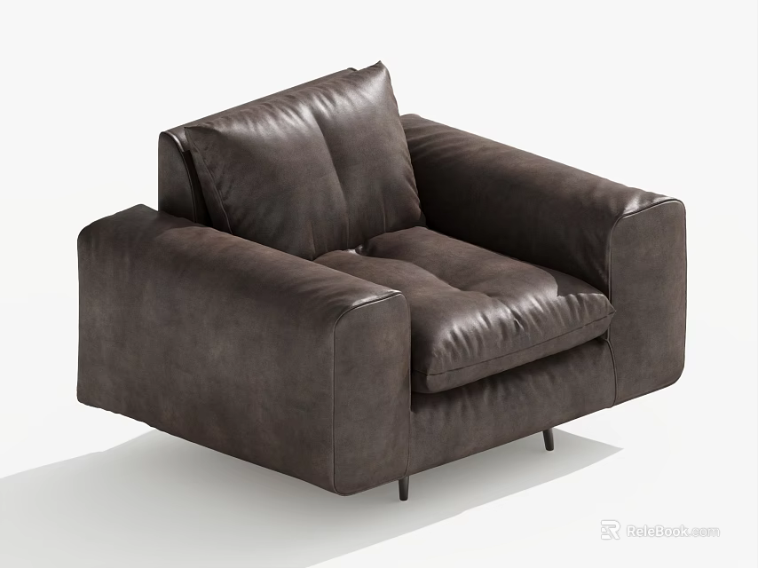 Modern Brown Leather Single Sofa With Comfortable Armrests And Tufted Seat 3d model