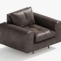 Modern Brown Leather Single Sofa With Comfortable Armrests And Tufted Seat 3d model