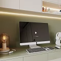 Modern Work Desk Decorative Ornament Set With Computer Monitor Table Lamp And Headphones