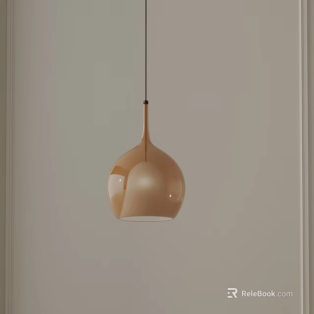 Minimalist Beige Spherical Pendant Light Hanging Against White Wall Background 3d model 