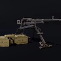 Military Heavy Machine Gun With Tripod Mount And Ammunition Cases
