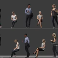 Diverse People in Various Standing and Sitting Poses with Casual Clothing