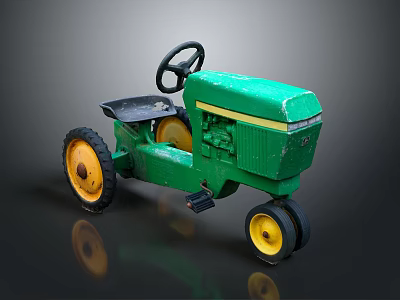 Vintage Green Toy Tractor With Black Steering Wheel And Yellow Wheels 3d model