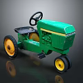 Vintage Green Toy Tractor With Black Steering Wheel And Yellow Wheels