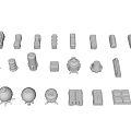White 3D Models of Various Industrial Tech Shapes with Supports and Structures