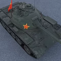 Vintage Green Military Tank With Red Flag And Yellow Star Decoration