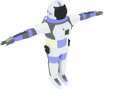 Man Wearing White and Purple Astronaut Suit with Gray Accents Arms Outstretched 3d model