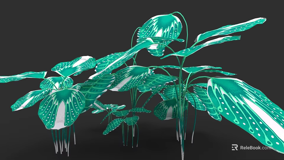 Artistic Botanical Painting With Green Leaves And White Patterned Design 3d model 