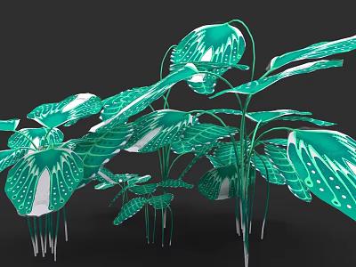 Artistic Botanical Painting With Green Leaves And White Patterned Design 3d model