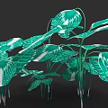Artistic Botanical Painting With Green Leaves And White Patterned Design