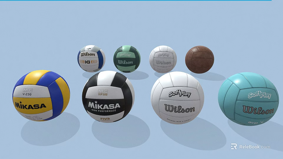Sports Equipment Various Brands Volleyballs in Different Colors and Styles 3d model 