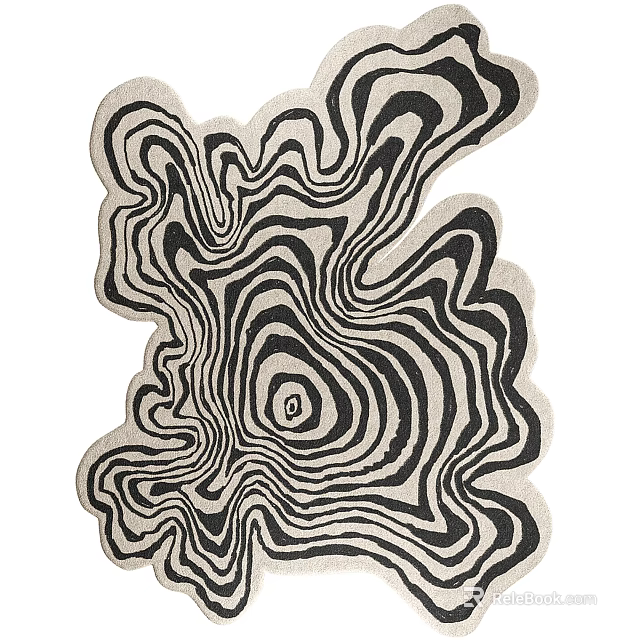 Abstract Wavy Pattern Shaped Area Rug In Black And White 3d model 
