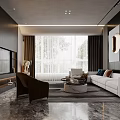 Modern Dining and Living Room Interior Design With White Sofa And Round Mirror