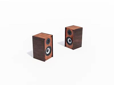 Pair Of Wooden Square Speakers With Classic Design For Home Audio 3d model