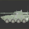 Green Armored Military Vehicle With Six Wheels Antennas And Weapon Systems