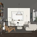 Minimalist Living Room Interior With White Sofa Wooden Chair And Built in Bookshelves