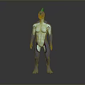Fantasy SciFi Humanoid Creature Character Standing With Blue Body Cyan Torso Red Crest Purple Markings