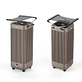 Two Brown Upright Air Purifiers With Mesh Top And Rolling Wheels Design