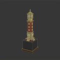 Red Clock Tower Building With Green Spire White Windows And Decorative Base 3d model