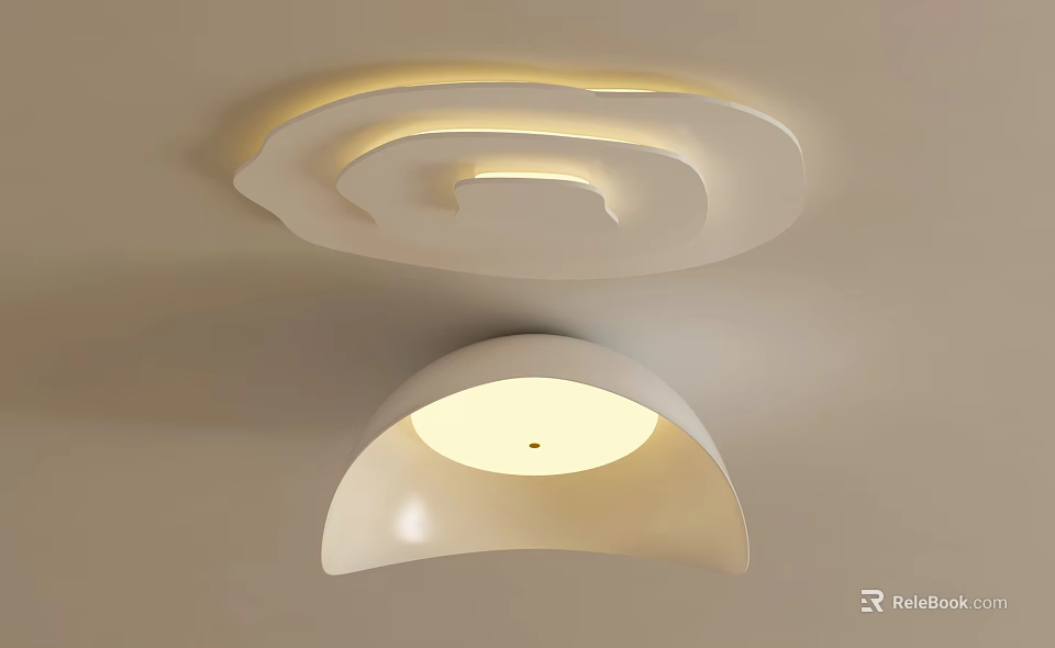 Modern White Ceiling Lights With Spiral And Dome Shapes For Soft Illumination 3d model 