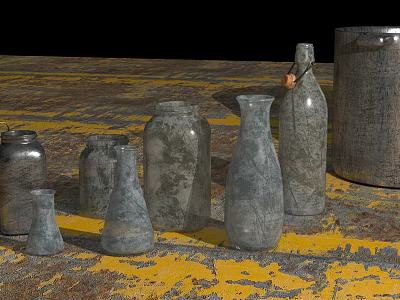 Vintage Rustic Decorative Ornament Set With Various Sizes Textured Bottles And Jars 3d model