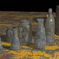 Vintage Rustic Decorative Ornament Set With Various Sizes Textured Bottles And Jars