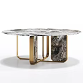 Modern Round Side Table With Gray Marble Top And Golden Metal Legs Design