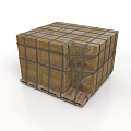 Sturdy Wooden Crate With Metal Straps On Pallet For Household Items Storage